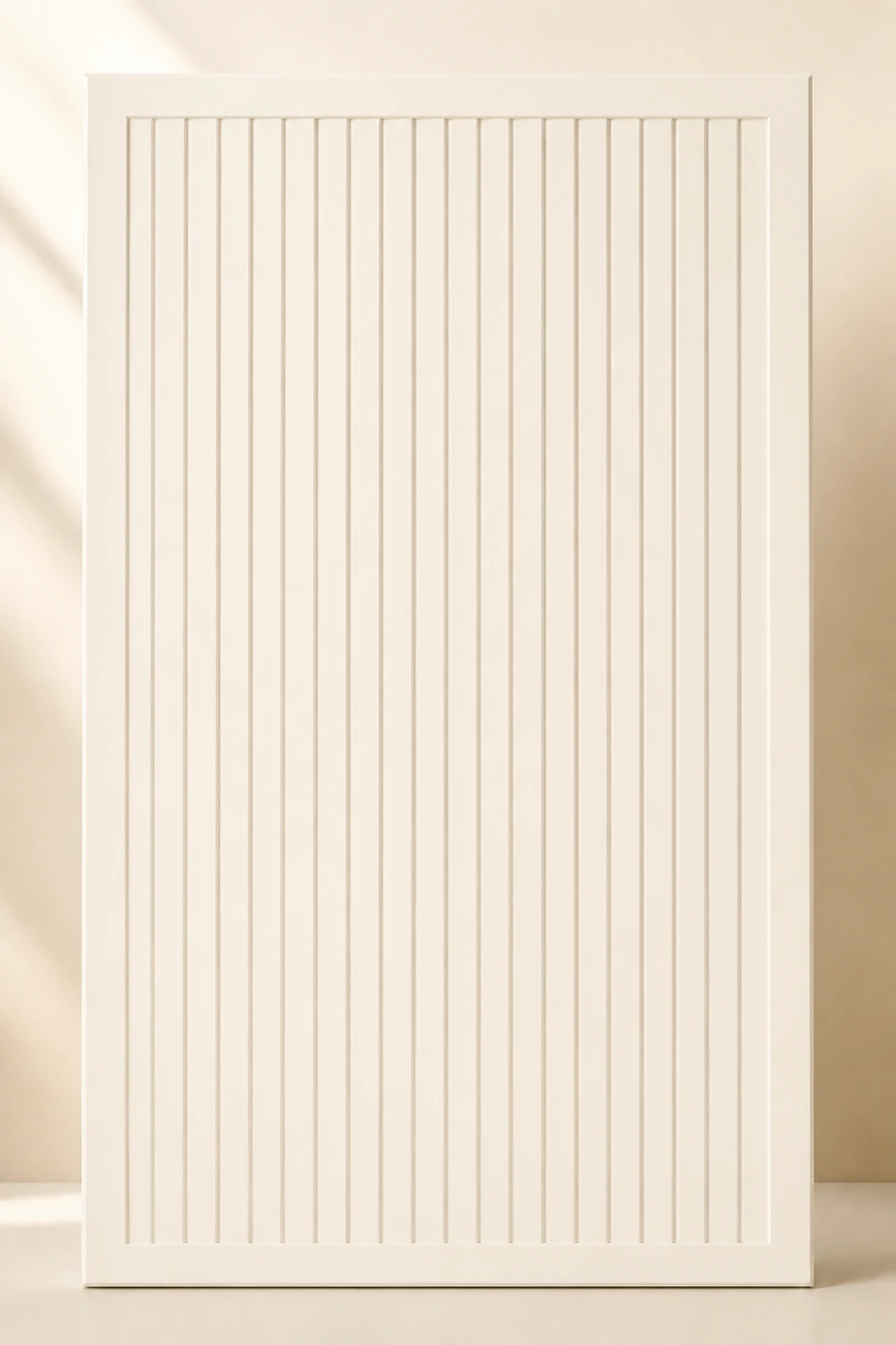 Reeded Slab cabinet door in White Dove
