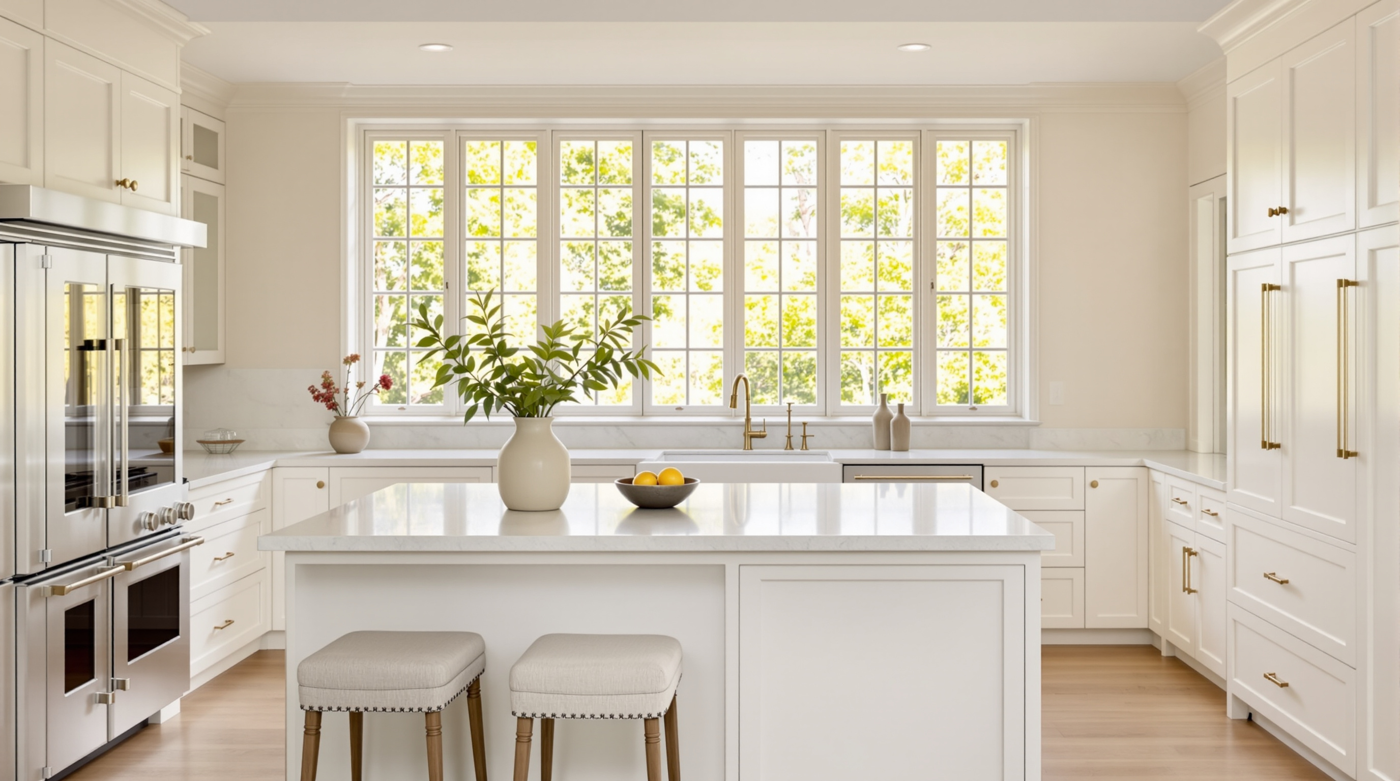 Pure White shaker kitchen with brushed brass hardware in the Hobby neighborhood