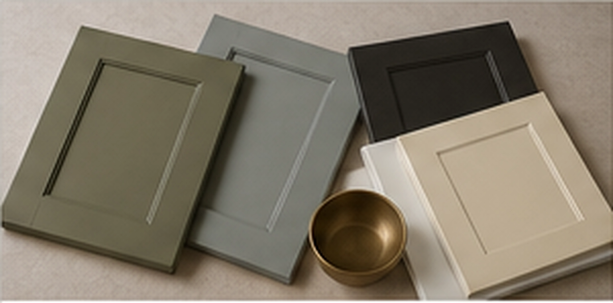 Shaker, slim shaker, slab, and raised cabinet door samples