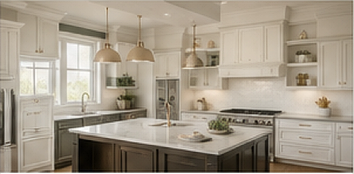 Completed light cabinet kitchen with a dark island