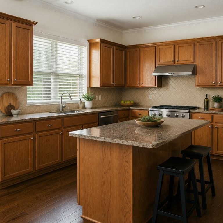 Sound but dated wood kitchen cabinets being considered for a professional cabinet painting assessment