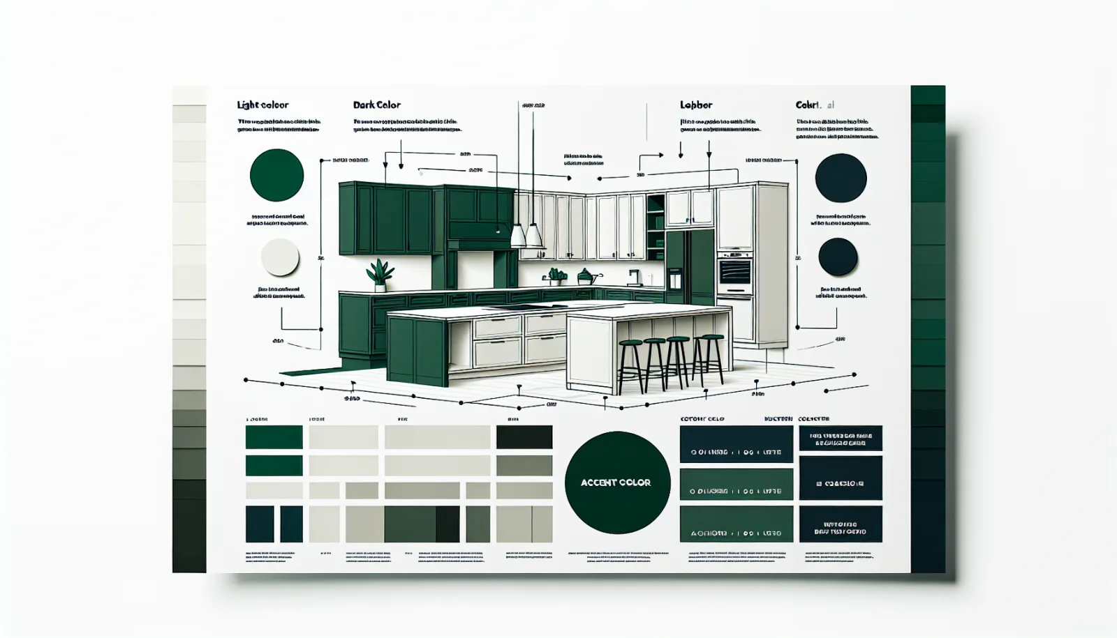 Kitchen cabinet layout diagram showing where to apply light vs dark two-tone paint colors